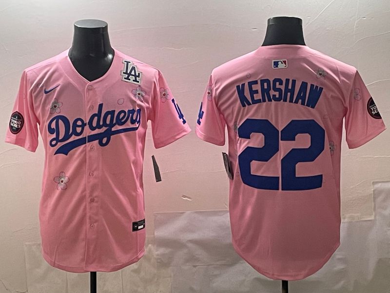 Men Los Angeles Dodgers 22 Kershaw Pink Sakura Edition 2025 Nike MLB Jersey style 9